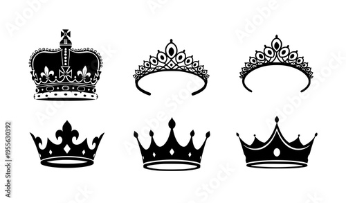 Black crown silhouette vector set luxury royal heraldic icons