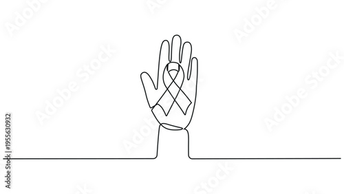A hand gesture symbolizing support and awareness with a ribbon shape.