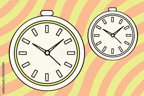 Two stopwatch clocks on wavy background two clocks yellow