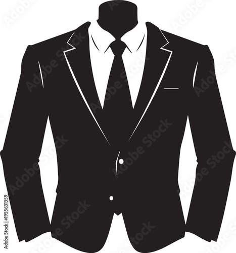 Minimalist vector illustration of a formal business suit with a tie on a clean white background