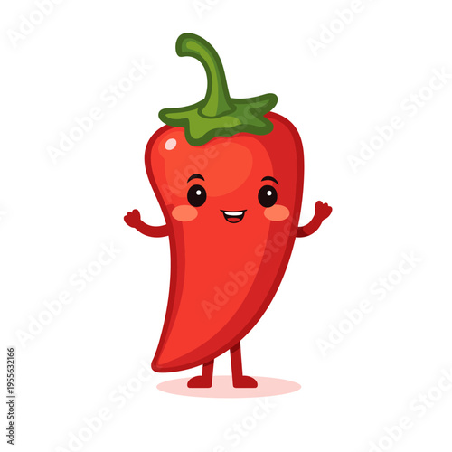 A cute red chili pepper with face smiling happily isolated on white background illustration