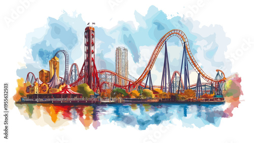 Cedar Point. Cedar Point hand drawn watercolor illustration
