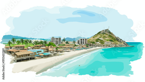 Salinas beach resort. Salinas beach resort hand drawn watercolor illustration