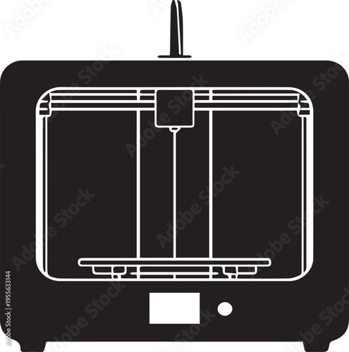 lucid-origin_Black_silhouette_illustration_of_a_3D_printer_isolated_on_white_background