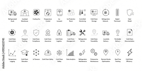 Collection of Icons Representing Cold Chain Logistics and Refrigeration Technology