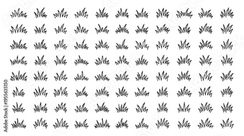 Many small hand drawn grass scribbles in black on white background for design