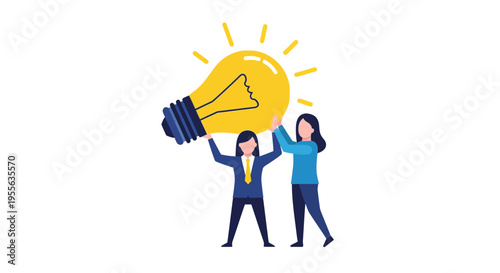 Two business people holding light bulb.