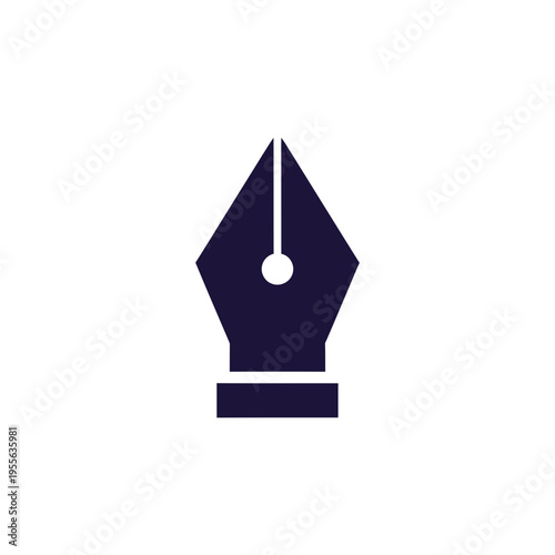A minimalist vector icon depicting a classic fountain pen nib, rendered in a dark blue color on a clean white background, symbolizing writing and creativity.