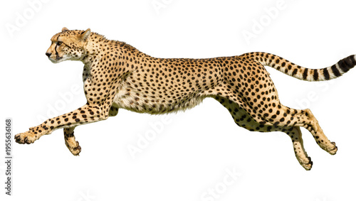 Photography Isolated wild African cheetah running swiftly with dynamic energy and elegant po