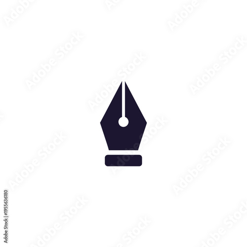A minimalist dark ink pen nib icon on a clean white background, symbolizing writing, creativity, and design.