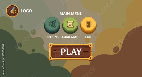 Game Main Menu Interface with Play Options Load Game and Exit Buttons.