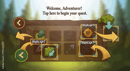 Game Interface with Highlighted Elements and Welcome Message.
