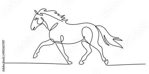 Minimalist continuous line drawing of a galloping horse isolated on a clean white background Vector, illustration