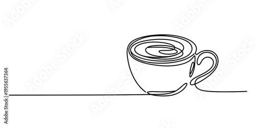 A minimalist single line drawing of a cup of coffee featuring a simple and elegant design style Vector, illustration