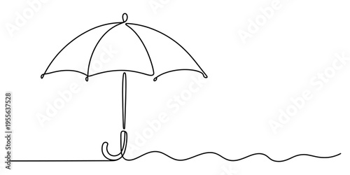 A minimalist single line drawing of an open umbrella isolated on a clean white background design Vector, illustration