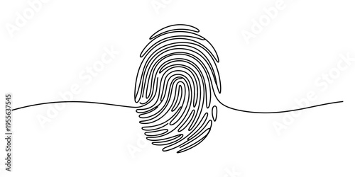 A minimalist single line drawing of a fingerprint representing digital identity and security system Vector, illustration