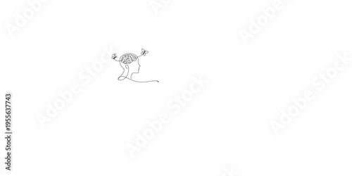 A single continuous line drawing of a simple door key attached to a metal ring on a white background