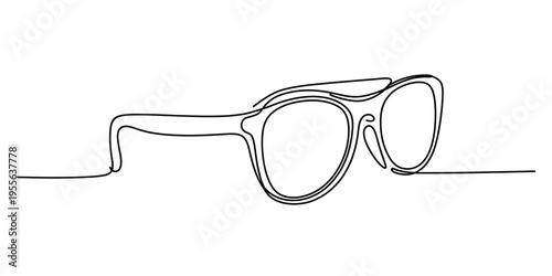 A minimalist continuous line drawing of classic eyewear frames on a plain white background Vector, illustration