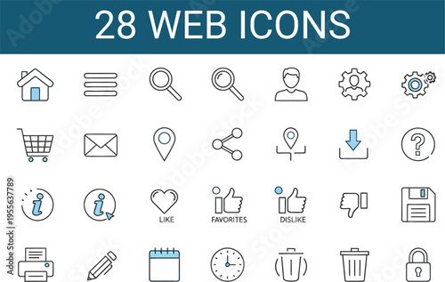 Collection of various line icons for web and mobile applications