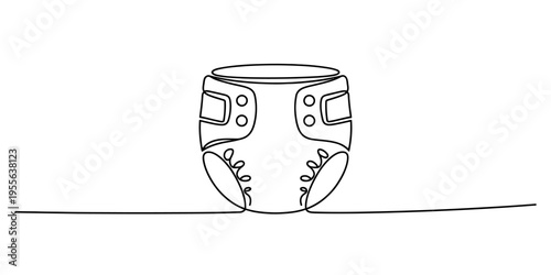 Minimalist continuous line drawing of a baby diaper isolated on a clean white background design