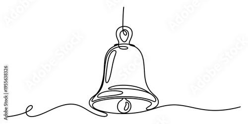 A single continuous line drawing of a hanging bell isolated on a clean white background design