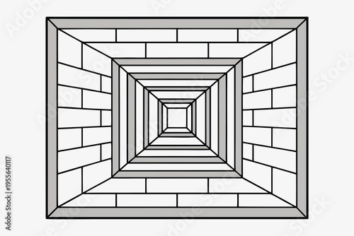 Perspective tunnel with gray brick walls and black lines