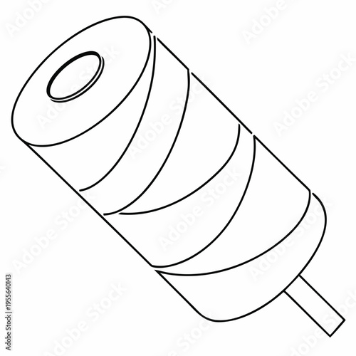 spool of thread with wrapped yarn line art vector illustration on transparent background
