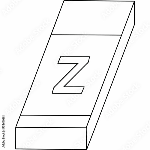 scrabble tile with letter z line art vector illustration on transparent background