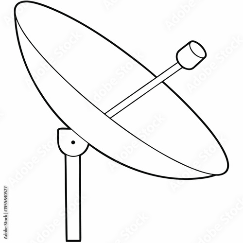 satellite dish with mounting arm line art vector illustration on transparent background