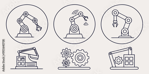 Industrial robotic arm and manufacturing symbols line robot machinery