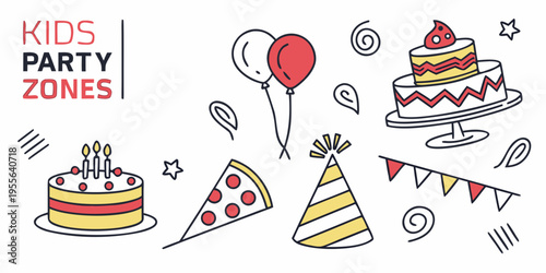 Kids party with cake and balloons party zones party hat