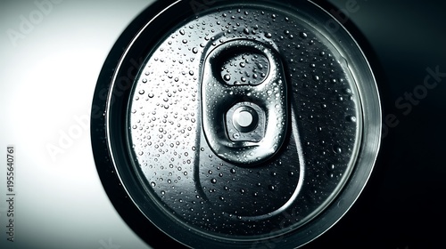 Cold Drink Can with Top View, Condensation, and Refreshing.