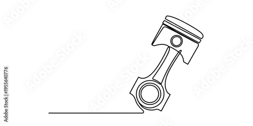 Minimalist continuous line drawing of a mechanical engine piston isolated on a plain white background Vector, illustration