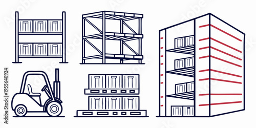 Warehouse storage and forklift shelves pallets