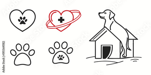 Dog and pet care in line style and shapes heart paw print