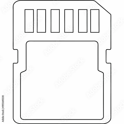 memory card sd format with lock switch line art vector illustration on transparent background
