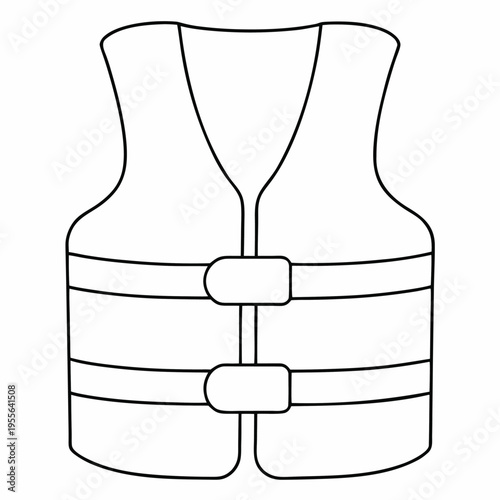 life vest with straps and buckle line art vector illustration on transparent background