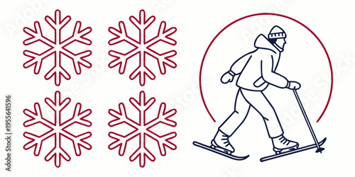 Winter sports including snowflakes and skiing skier