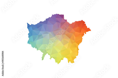 London Map - Polygon Style Vector Illustration in Rainbow Gradient, Low Poly Multicolor Geometric Design, Isolated on White Background, Suitable for Reports, and Creative Projects.
