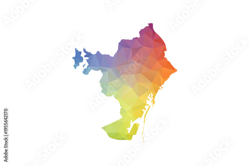 Barcelona Map - Polygon Style Vector Illustration in Rainbow Gradient, Low Poly Multicolor Geometric Design, Isolated on White Background, Suitable for Reports, and Creative Projects.