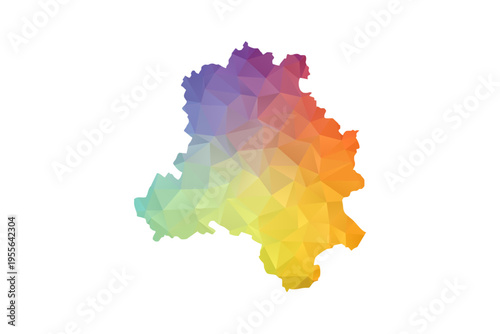 NEW Delhi Map - Polygon Style Vector Illustration in Rainbow Gradient, Low Poly Multicolor Geometric Design, Isolated on White Background, Suitable for Reports, and Creative Projects.