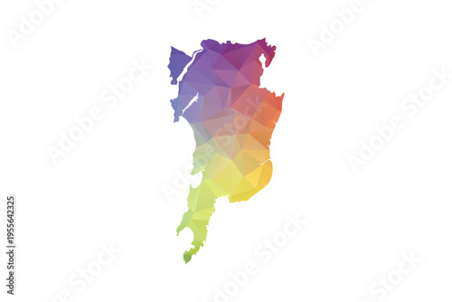 Mumbai Map - Polygon Style Vector Illustration in Rainbow Gradient, Low Poly Multicolor Geometric Design, Isolated on White Background, Suitable for Reports, and Creative Projects.