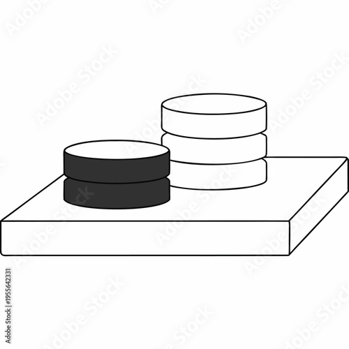 checkers board with stacked pieces line art vector illustration on transparent background