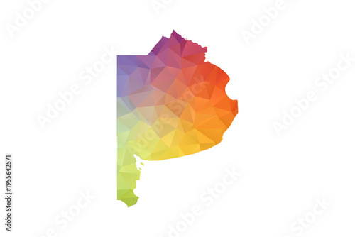Buenos Aires Map - Polygon Style Vector Illustration in Rainbow Gradient, Low Poly Multicolor Geometric Design, Isolated on White Background, Suitable for Reports, and Creative Projects.