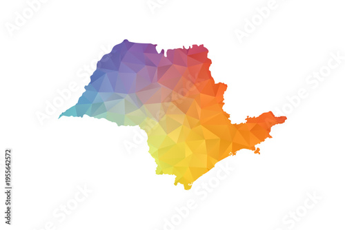 Sao Paulo Map - Polygon Style Vector Illustration in Rainbow Gradient, Low Poly Multicolor Geometric Design, Isolated on White Background, Suitable for Reports, and Creative Projects.
