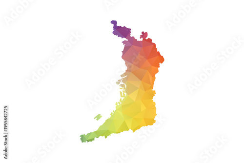 Osaka Map - Polygon Style Vector Illustration in Rainbow Gradient, Low Poly Multicolor Geometric Design, Isolated on White Background, Suitable for Reports, and Creative Projects.