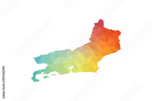 Rio de Janeiro Map - Polygon Style Vector Illustration in Rainbow Gradient, Low Poly Multicolor Geometric Design, Isolated on White Background, Suitable for Reports, and Creative Projects.