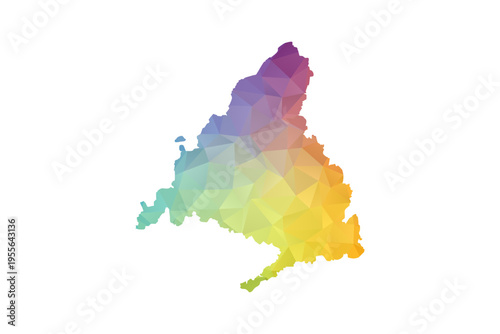 Madrid Map - Polygon Style Vector Illustration in Rainbow Gradient, Low Poly Multicolor Geometric Design, Isolated on White Background, Suitable for Reports, and Creative Projects.