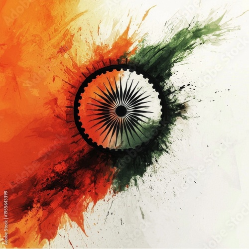 Artistic watercolor representation of the Indian flag in a grunge style.