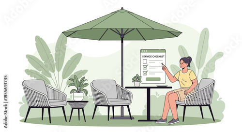 Woman using mobile phone at outdoor cafe table.